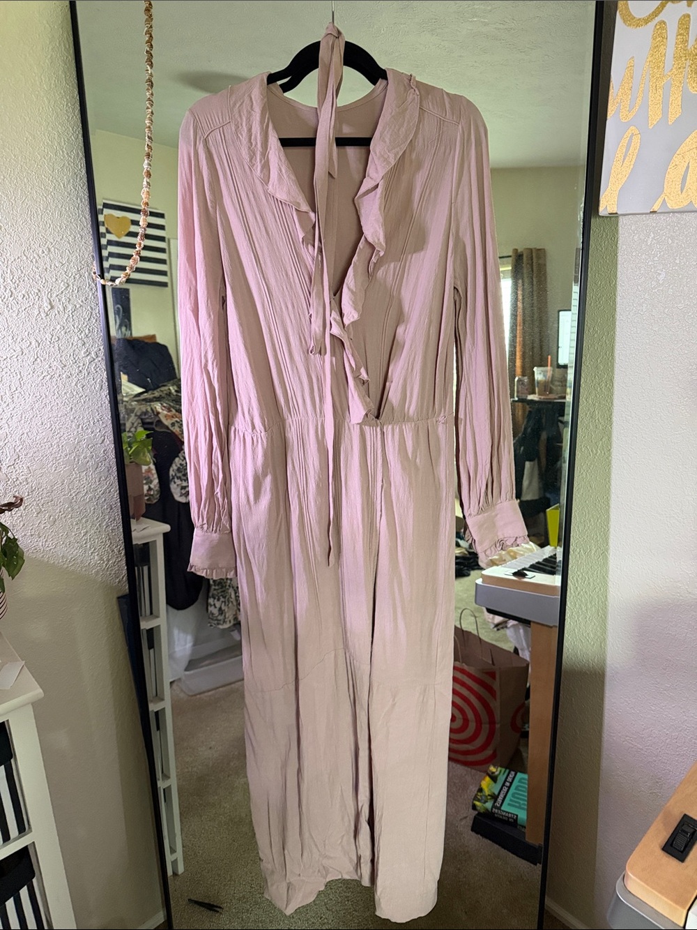 Free People Dusty Rose Tie-Neck maxi dress with split